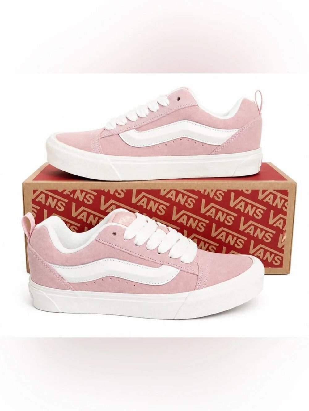 NIB Vans Knu Skool Unisex Pink Sepia Rose Suede Skate Shoes Sneakers Wom 8.5 M 7
